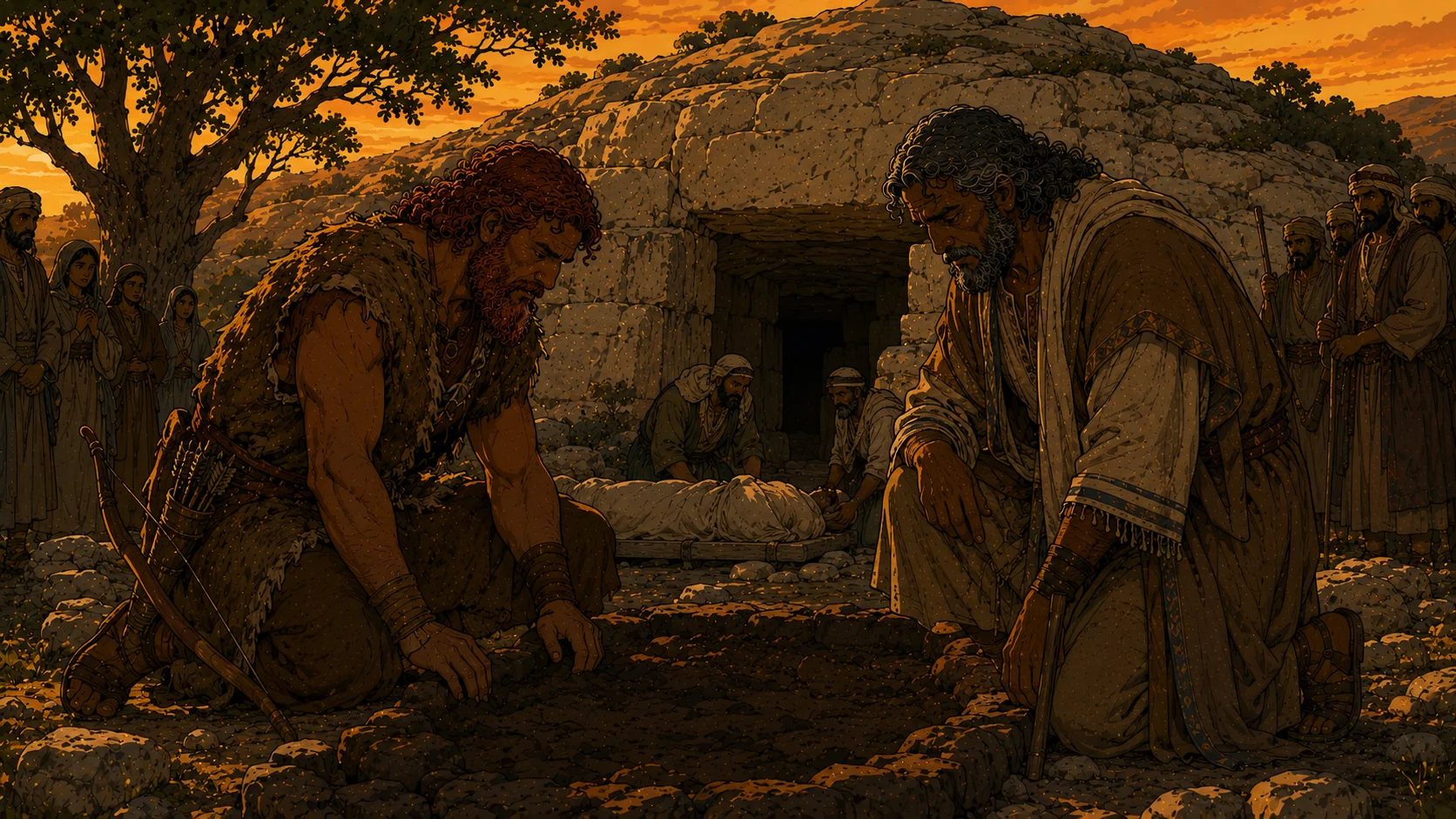 Isaac Dies, Esau and Jacob Bury Him